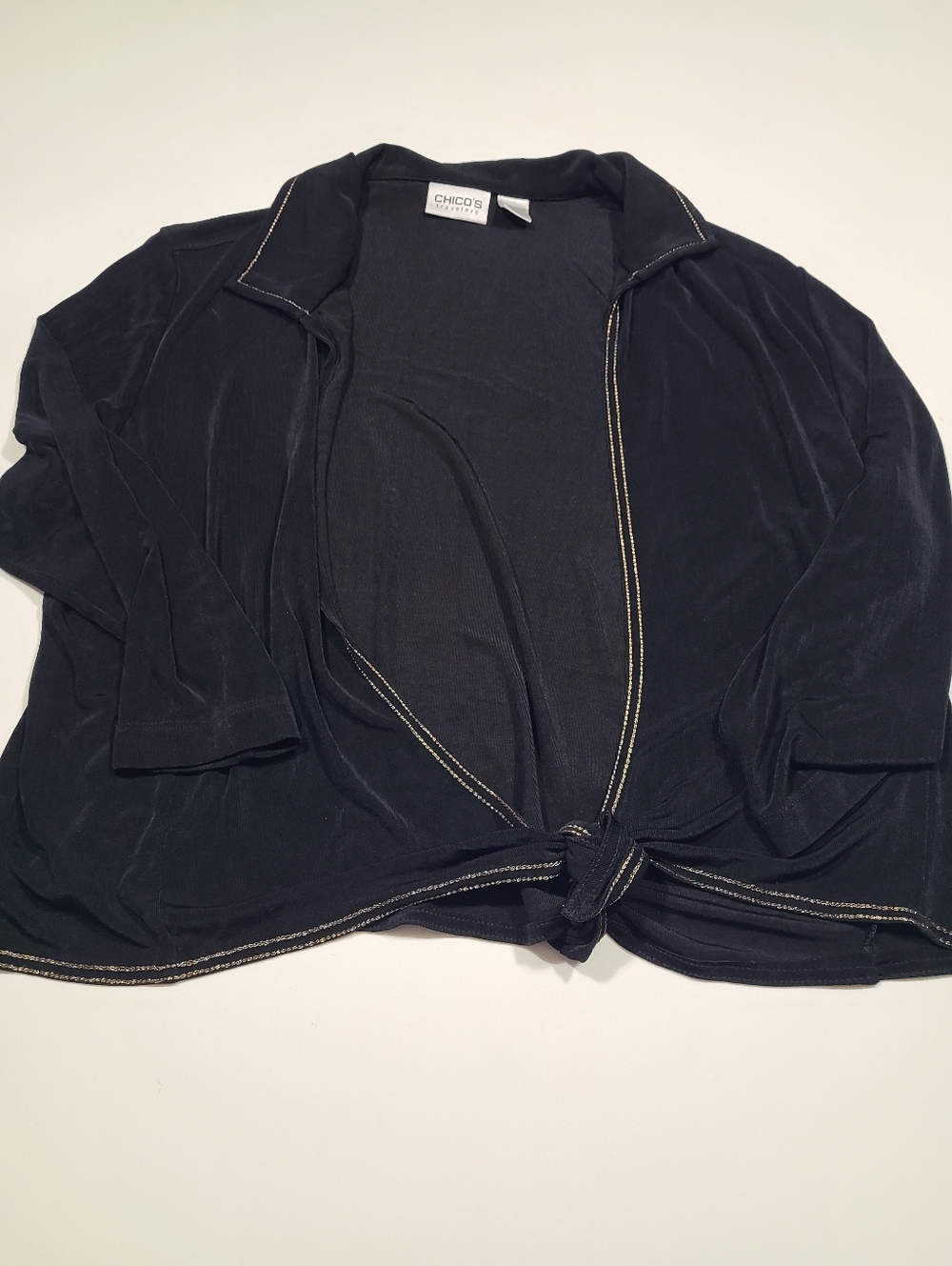 Chico's Black Traveler Knit Top/Cardigan Front Tie in Size Three (12-14)